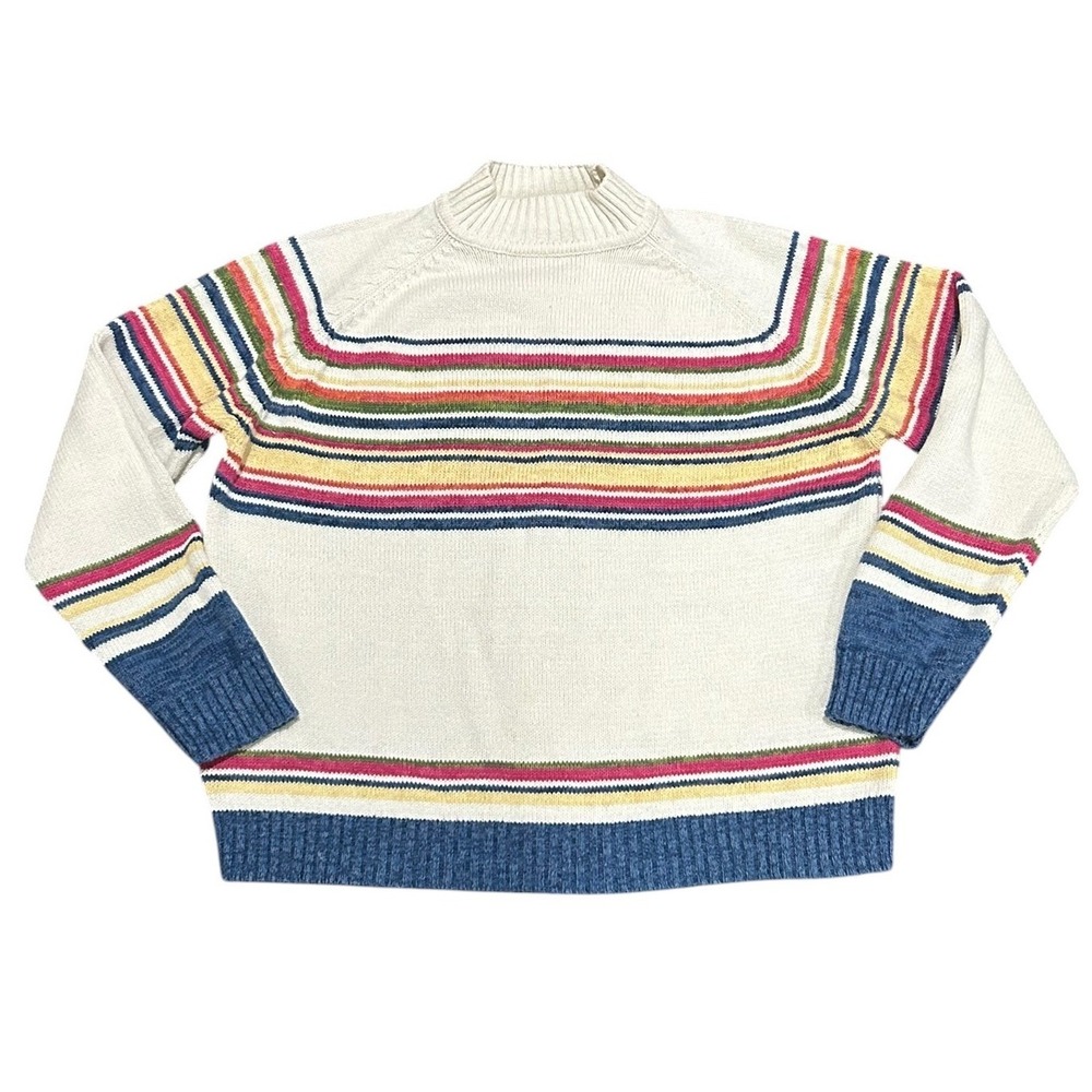 Vintage Tiara International Womens Striped Mock Neck Sweater Cream